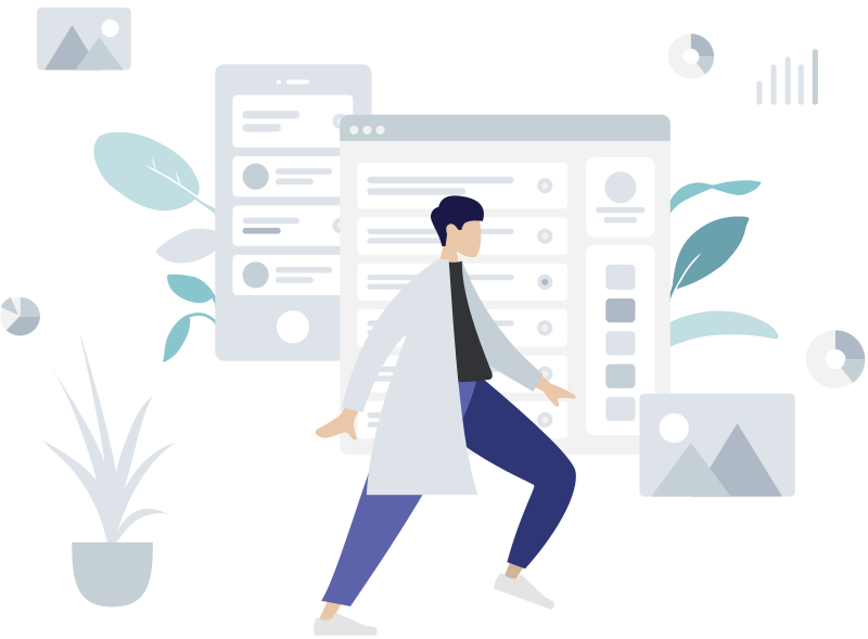 dessin d'un homme avec un fond bleu clair startup studio